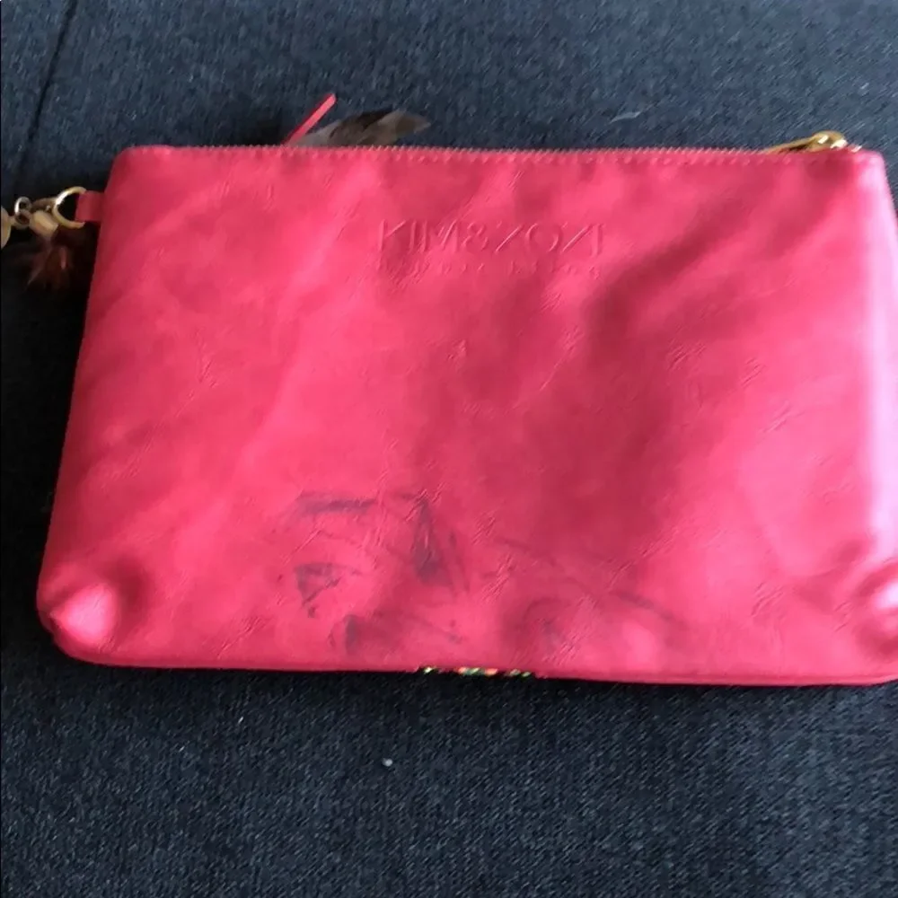 Kim and Zozi Pink Clutch Small Pen Stains on Back